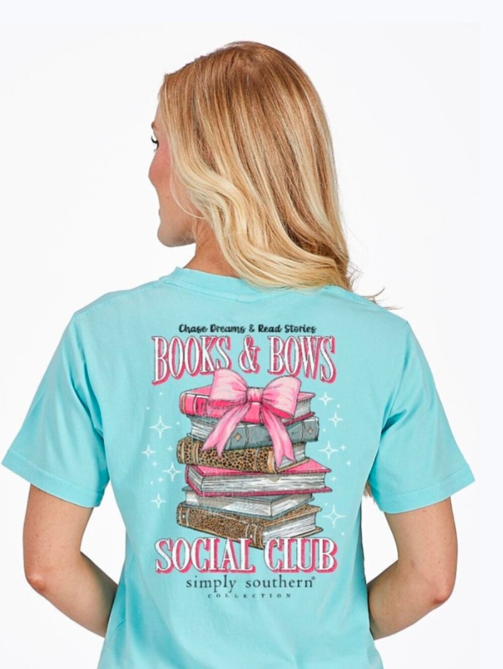 Assorted Sizes-Simply Southern Books & Bows Aqua T-Shirt-NWT - Picture 2 of 9